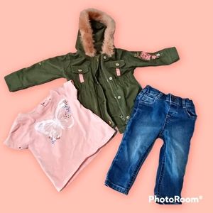 Super cute 12 month old outfit jacket, shirt, and Jean pant outfit like new